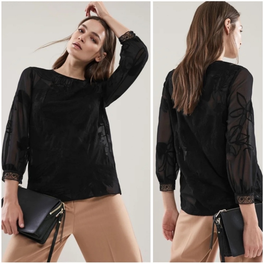 REISS Rosie Blouse Black Lace Embroidered Blouse Sz 4